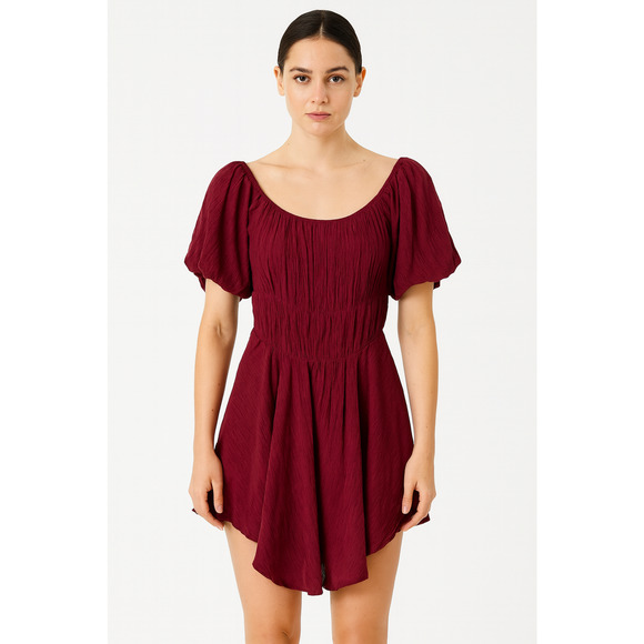 Altar'd State Maroon Peasant Dress Puff Sleeve Mini XS - Picture 1 of 8